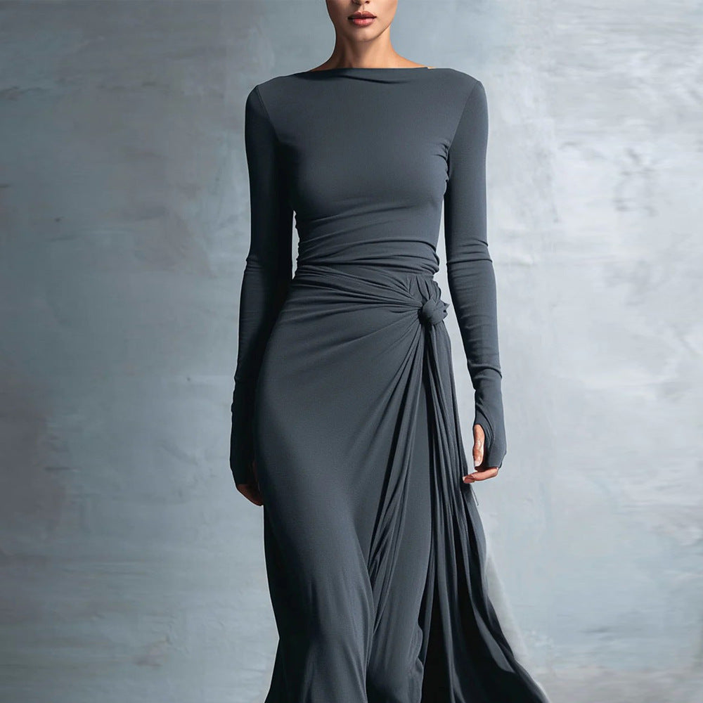 Damer elegant kveldskjole med langt arm og omslagsdesign Skjora