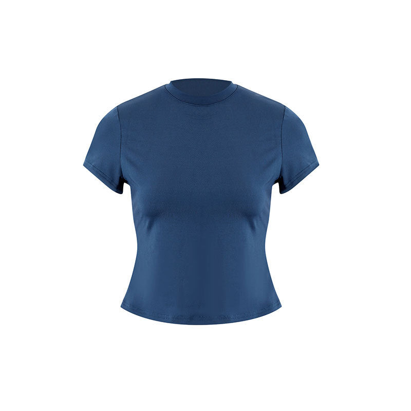 Dame avslappet cropped T-skjorte laget av hudvennlig materiale med rund hals Skjora