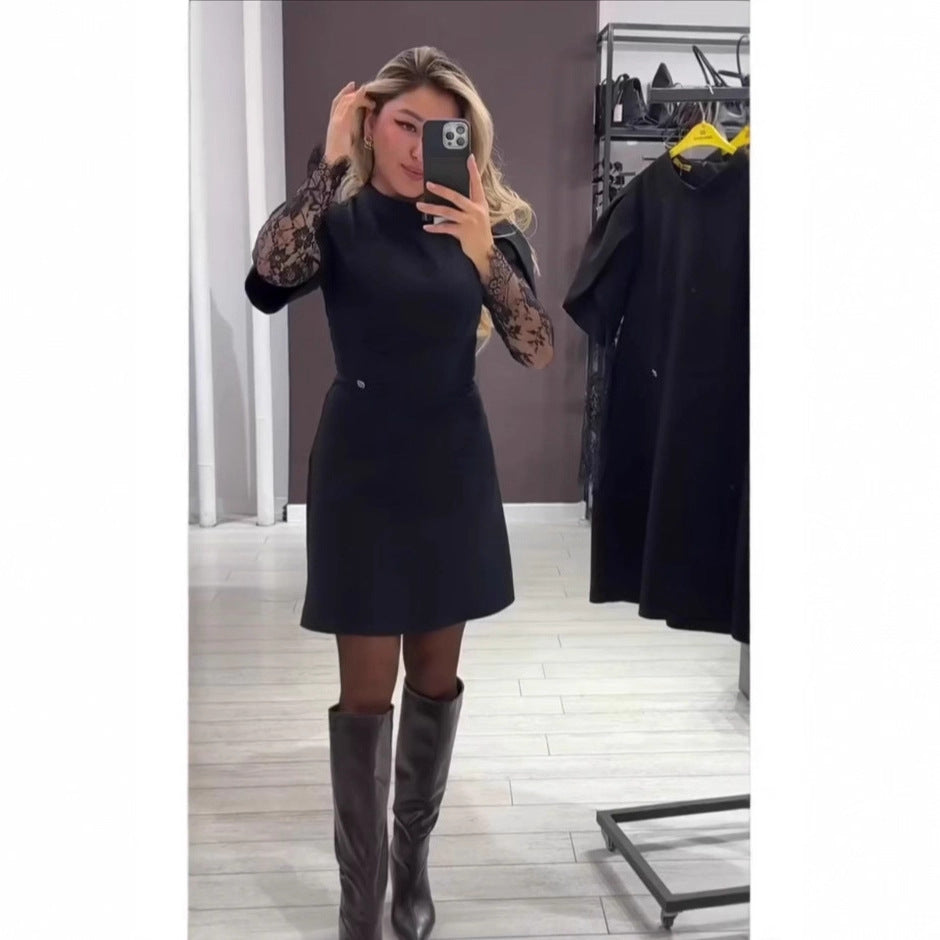 Kvinnes Elegant Kjole med Blonder og Fitted Snitt Skjora