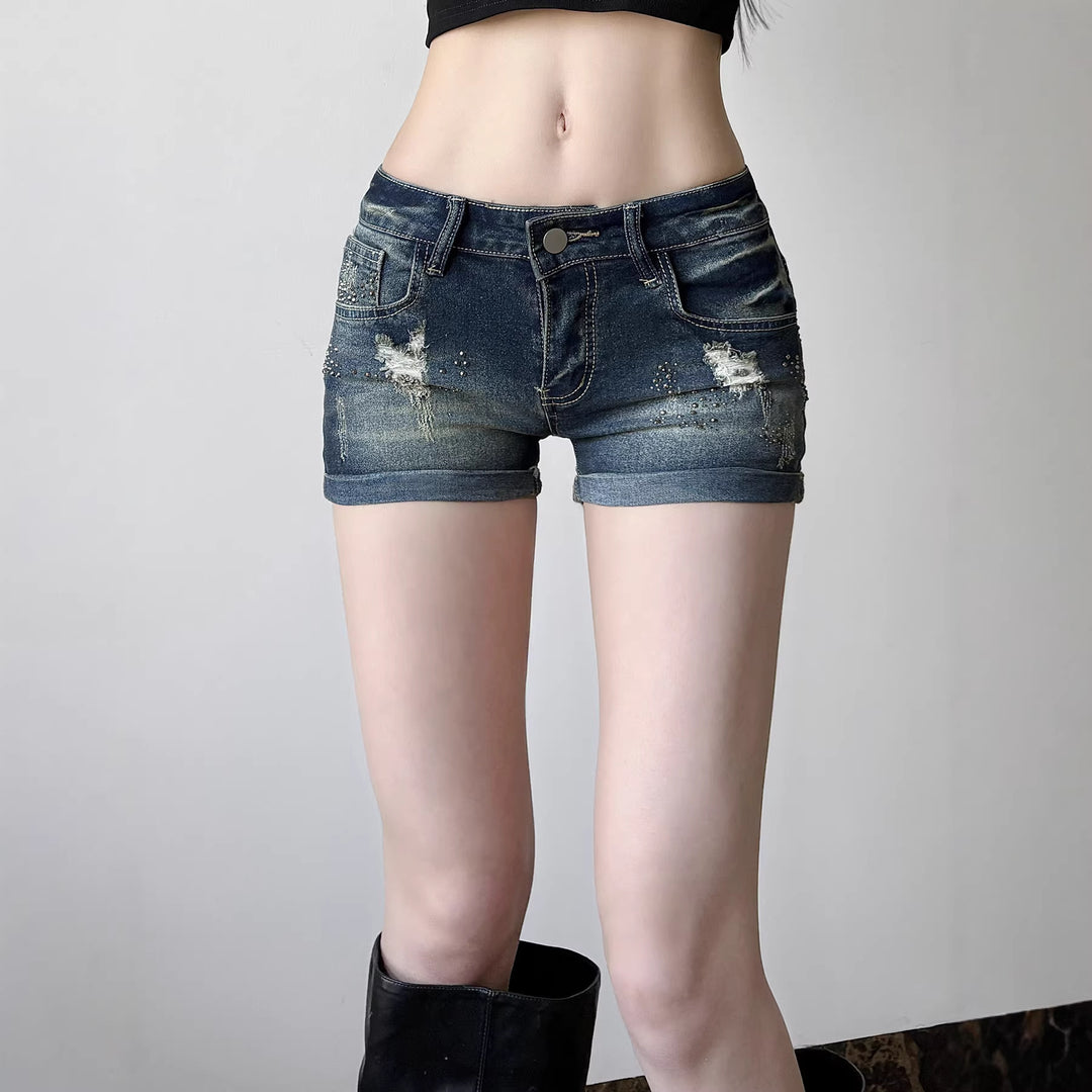 Dame jeans-shorts med glitrende detaljer og moderne design Skjora