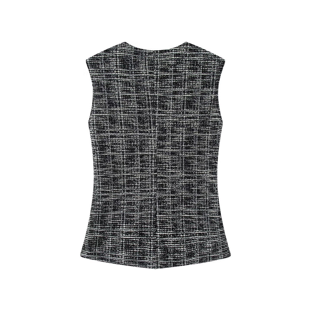 Damer elegant rutete bukser med smal passform og dekorative knapper Skjora