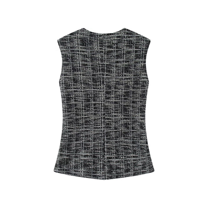 Damer elegant rutete bukser med smal passform og dekorative knapper Skjora