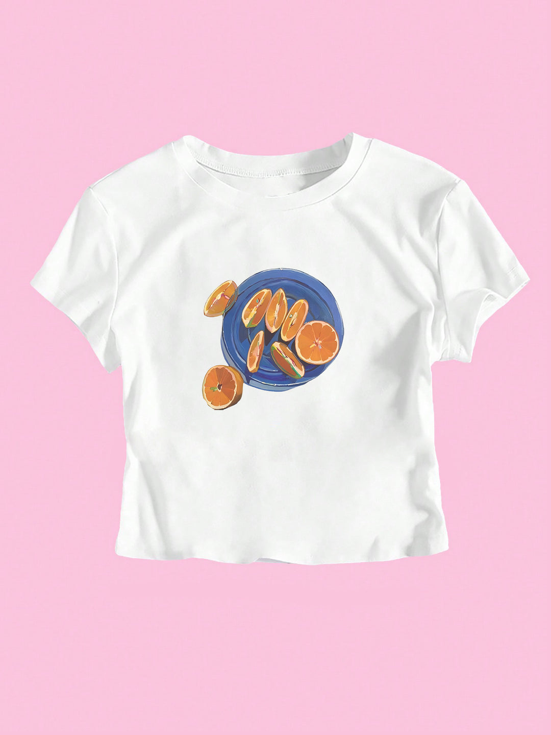 Dame Crop-T-skjorte med fruktig design og avslappet snitt Skjora