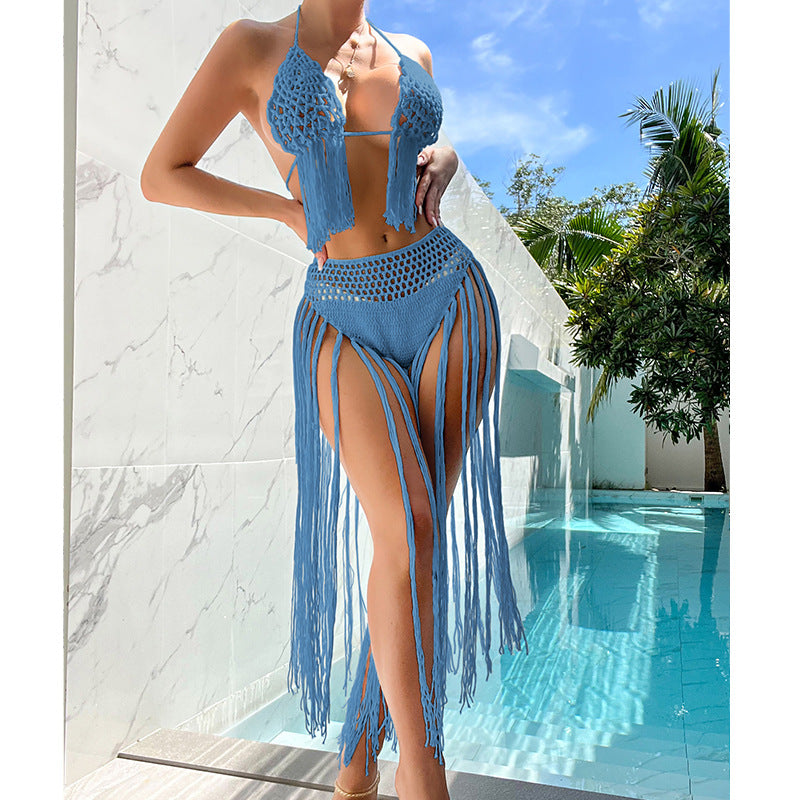 Damen Häkel-Bikini-Set mit fransigen Details und reizvoller Lochstruktur Skjora