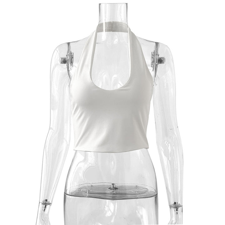 Dame Crop-Topp med dyp V-hals og moderne halterdesign Skjora