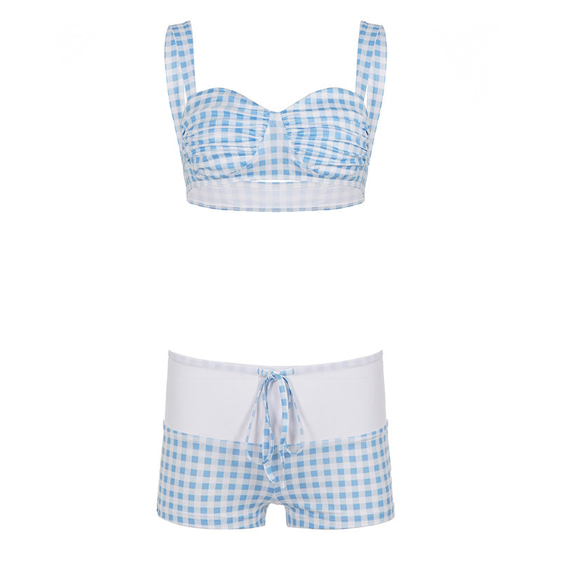 Dame Badetøy Sett med rutete topp og høy midje shorts Skjora