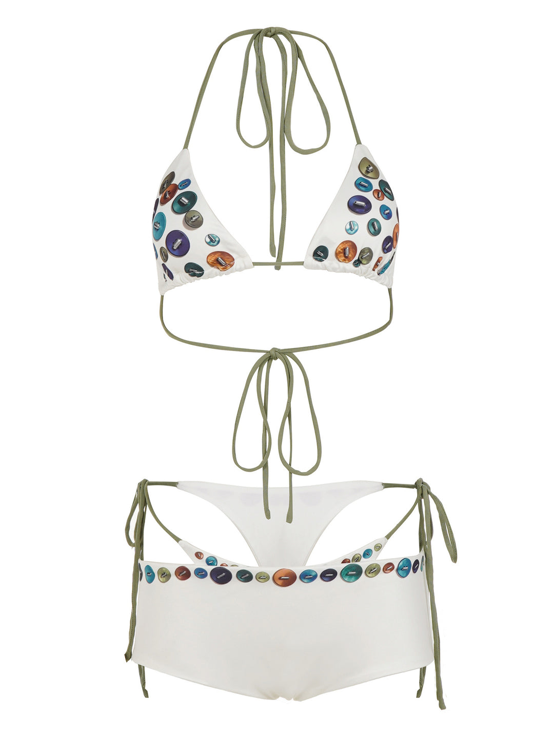 Damer Fargerik Triangel-Bikini-Set med justerbare bånd og unikt motiv Skjora