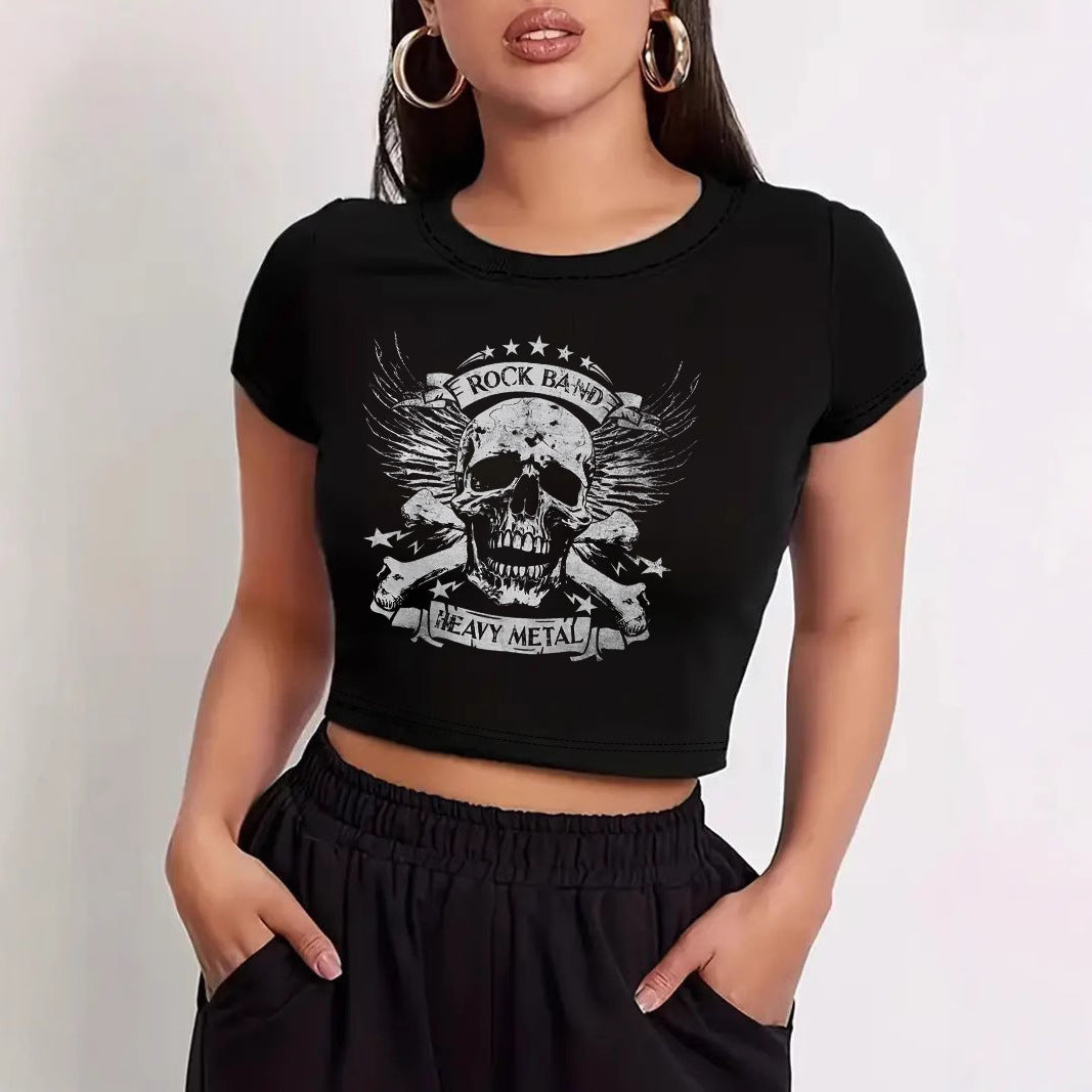 Dame Crop-T-skjorte med moderne grafikktrykk Skjora