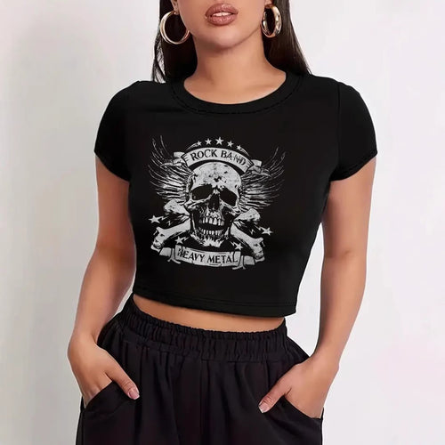 Dame Crop-T-skjorte med moderne grafikktrykk Skjora