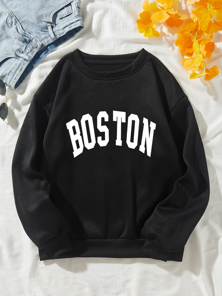 Dame avslappet sweatshirt med Boston-print Skjora