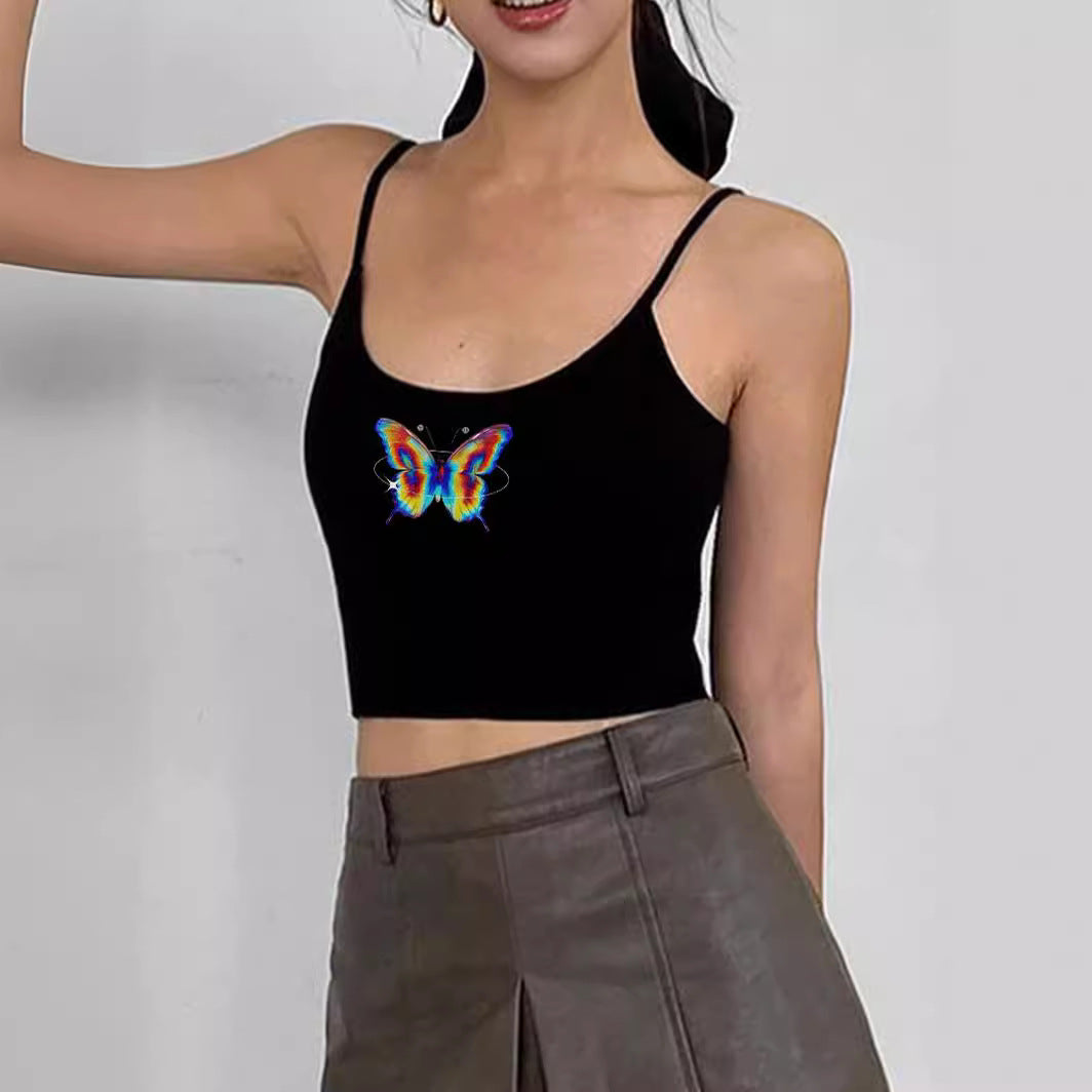 Dame Crop-Top med motiverende statementtrykk og tynne spaghetti-stropper Skjora