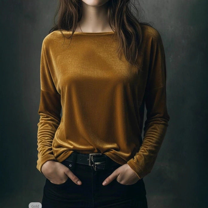 Women's elegant light velvet long-sleeved top