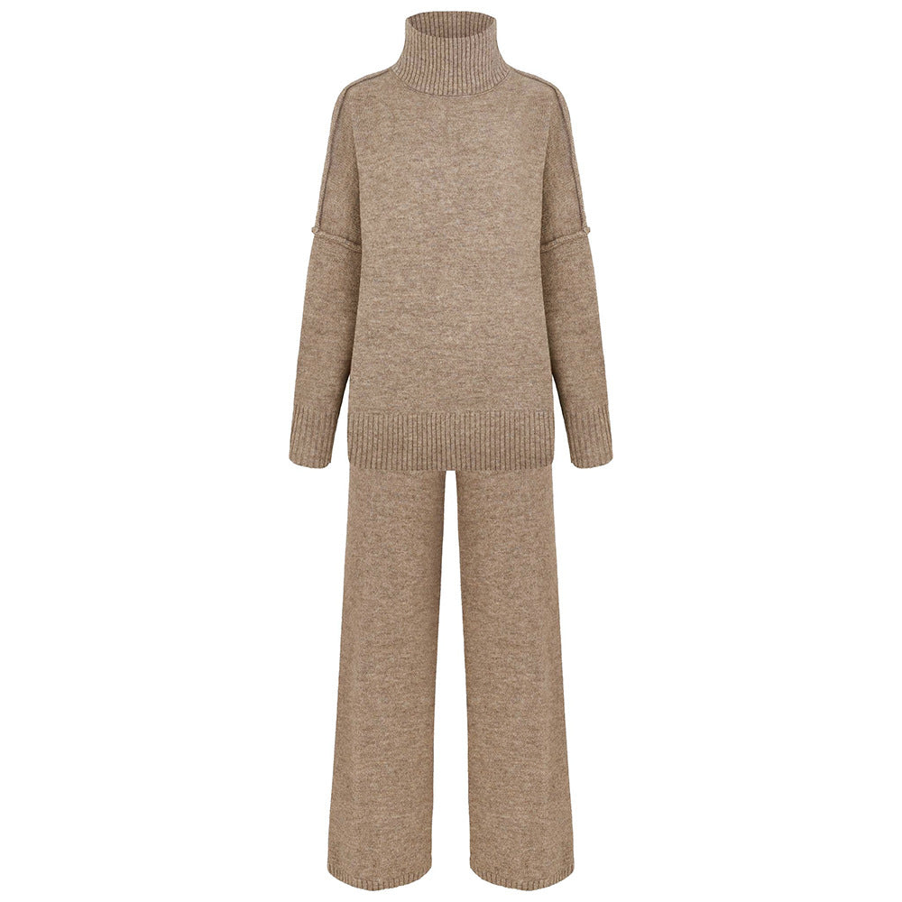 Dame Elegant Strikk Ensemble med Høy Krage og Løs Passform Skjora