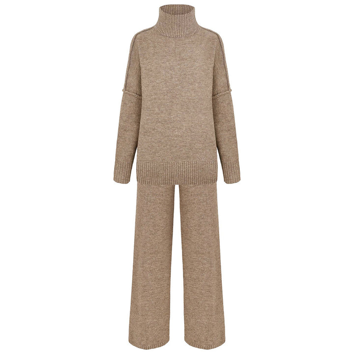 Dame Elegant Strikk Ensemble med Høy Krage og Løs Passform Skjora
