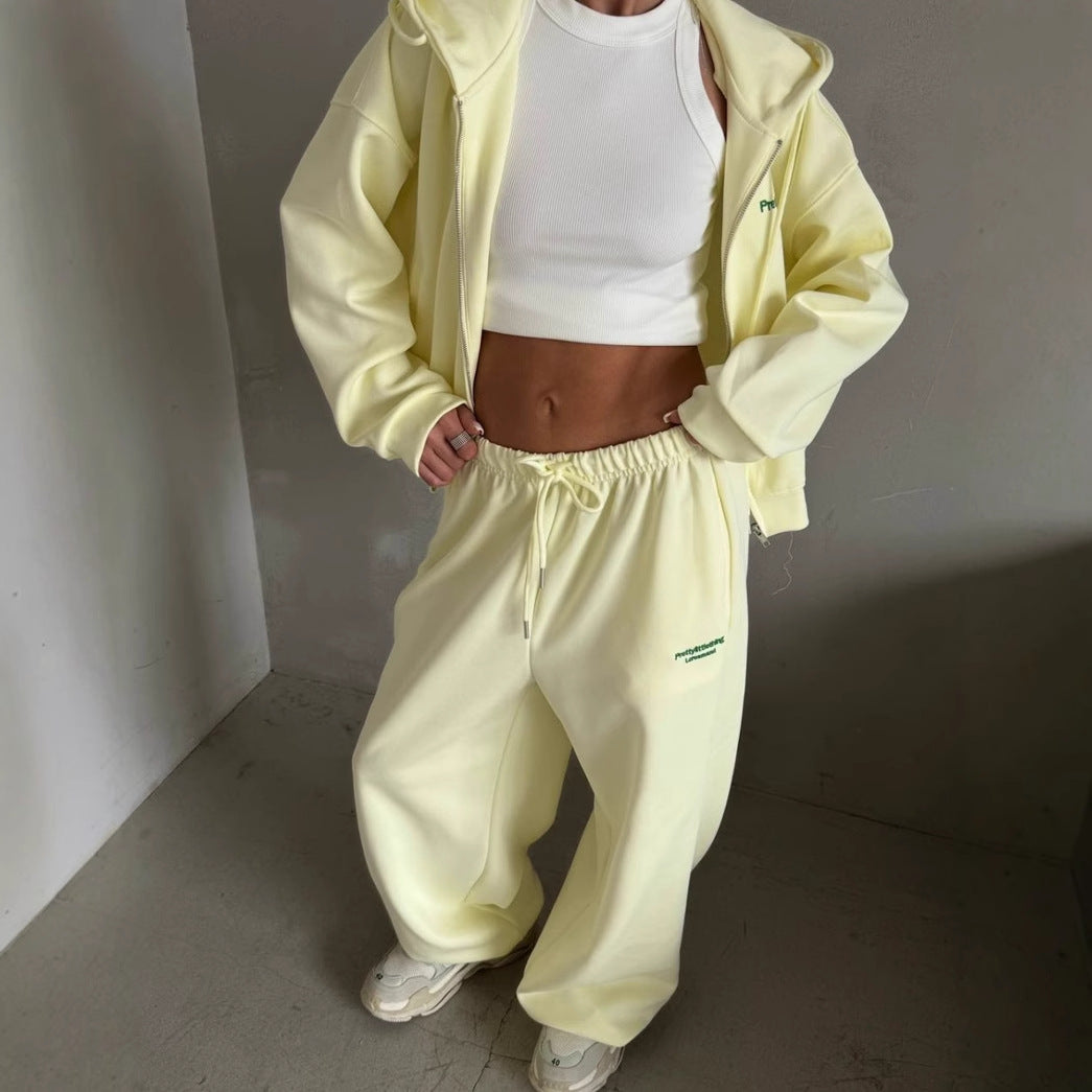 Kvinnes Casual Oversized Treningsdrakt med Stilig Krage og Elastisk Livlinje Skjora