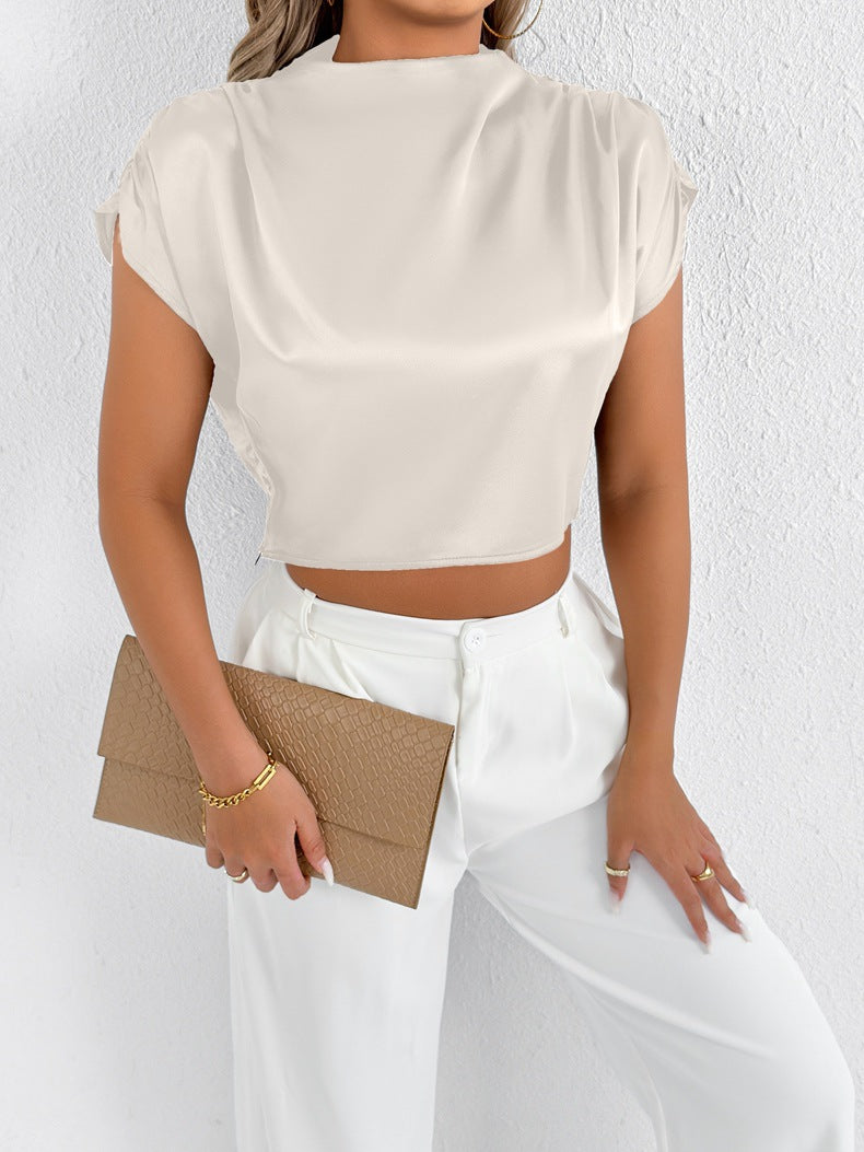 Dame Elegant Kortermet Bluse med moderne Ståkrage Skjora