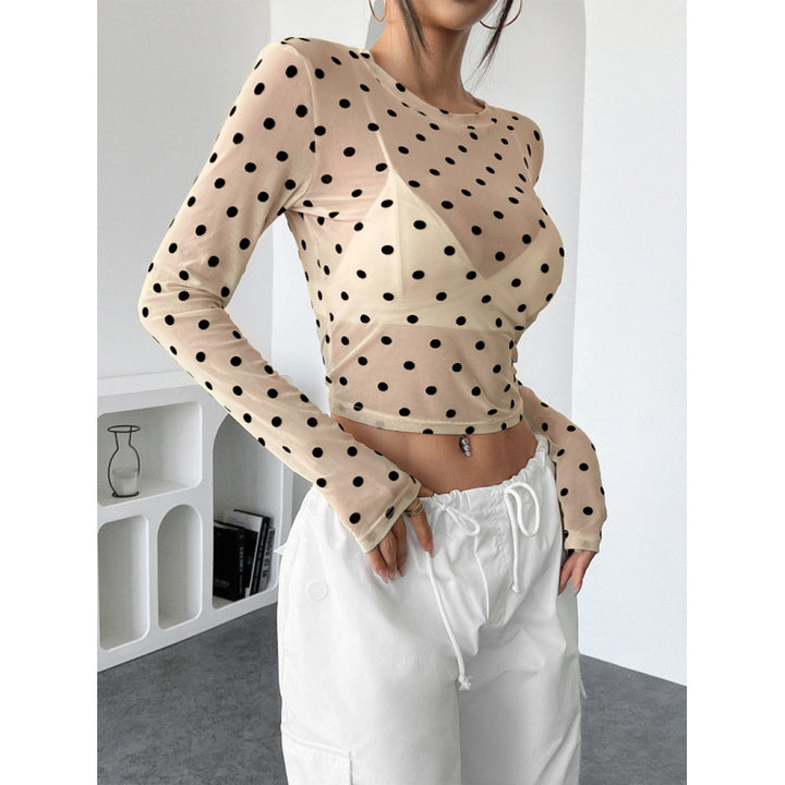 Dame Transparent Langermet Bluse med Dots Skjora