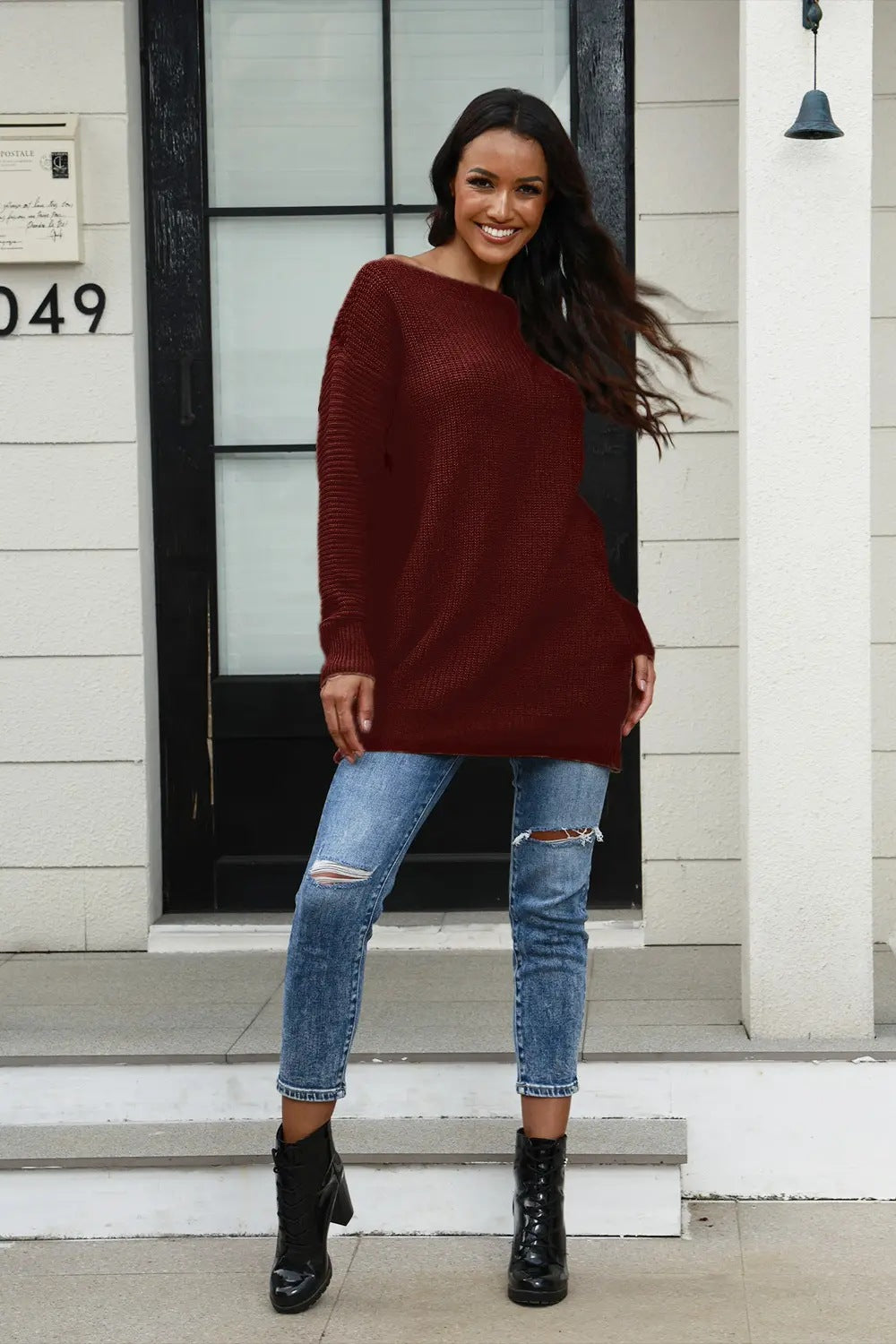 Dames strikket genser med løs passform og strukturert overflate Skjora