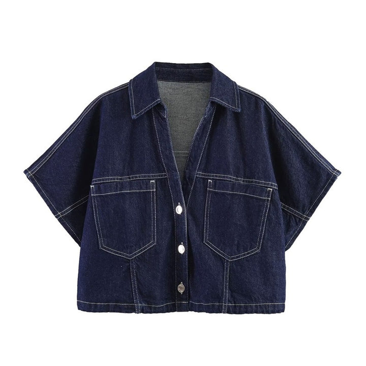 Damer denim-miniskjørt i asymmetrisk snitt med dekorative knapper Skjora