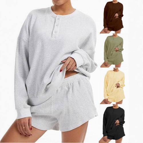 Kvinne Casual Overdimensjonert Genser og Shorts Sett Skjora