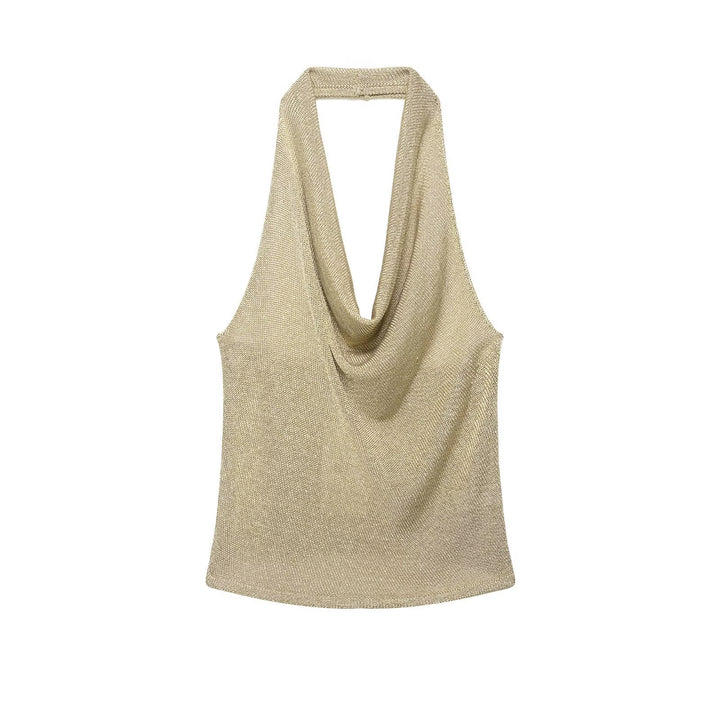Dame halter-top med elegant vannfall-u-cut og skimrende detaljer Skjora