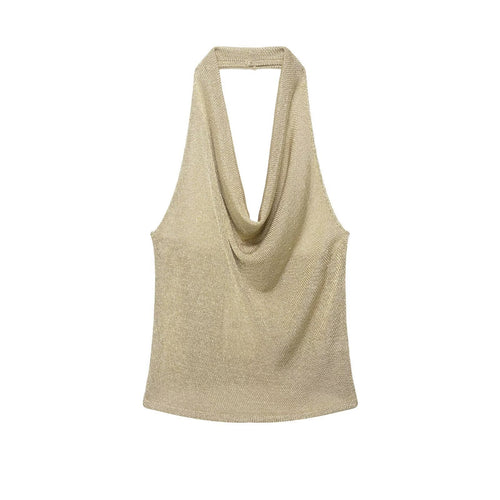 Dame halter-top med elegant vannfall-u-cut og skimrende detaljer Skjora
