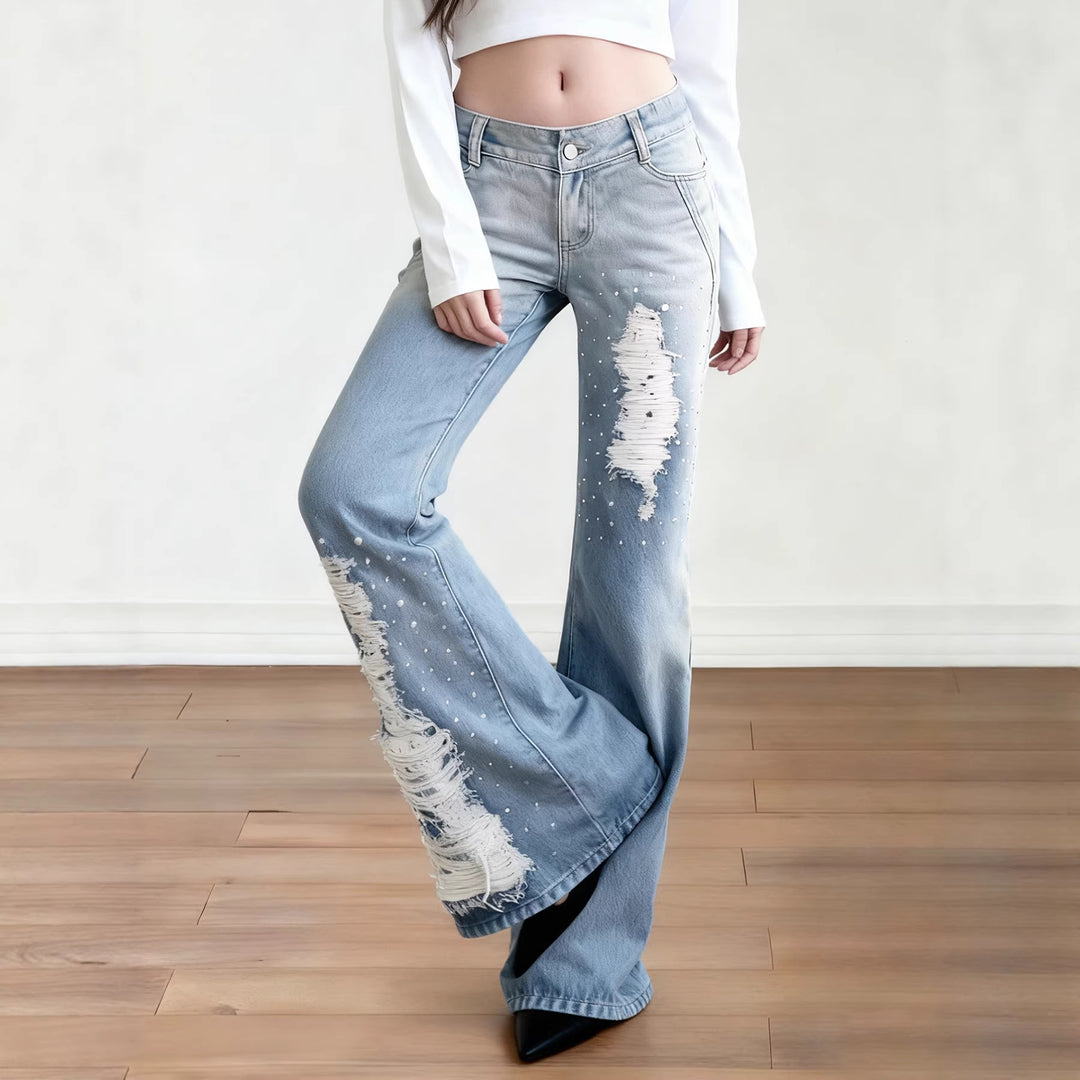 Dame Schlagjeans med trendy Destroyed-detaljer og komfortabel passform Skjora