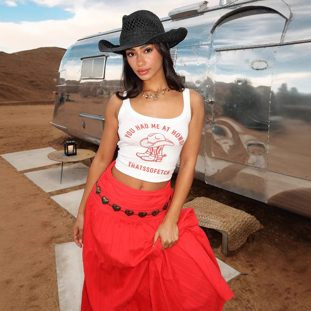 Damen Crop-Top mit auffälligem Schriftzug und figurbetontem Schnitt Skjora
