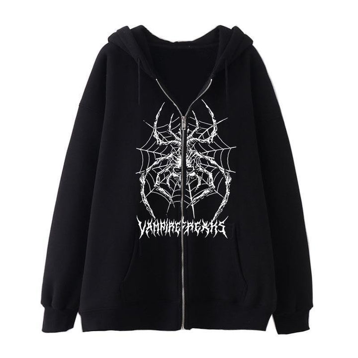 Kvinne Langermet Hoodie Jakke med Detaljert Edderkoppmotiv Skjora