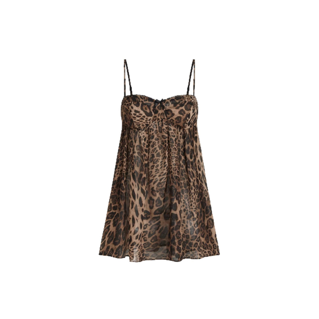 Dame Lekker gjennomsiktig spaghetti-stroppe shirt med leopardmønster Skjora