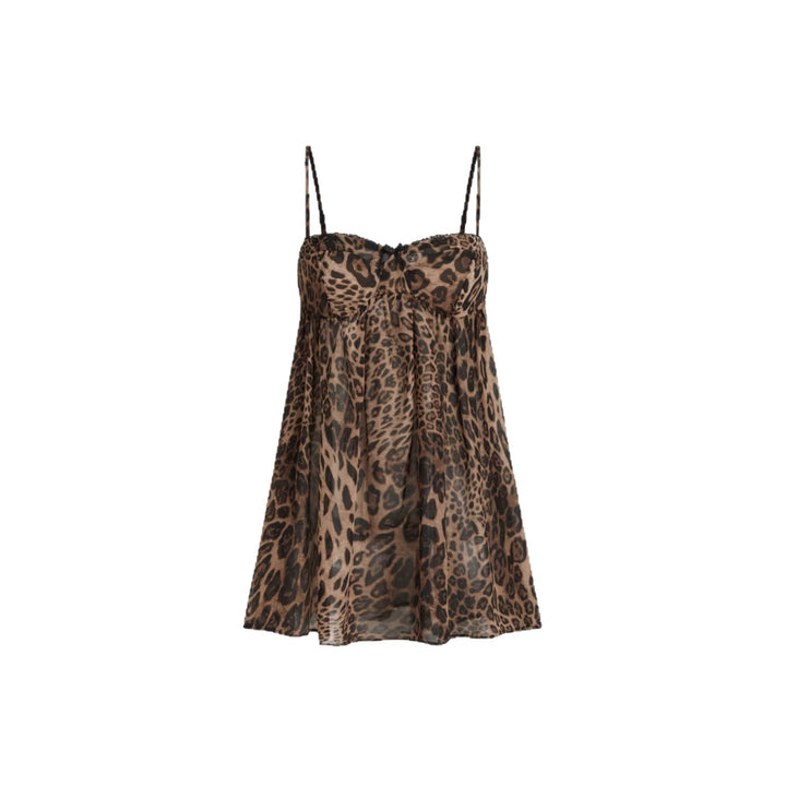 Dame Lekker gjennomsiktig spaghetti-stroppe shirt med leopardmønster Skjora