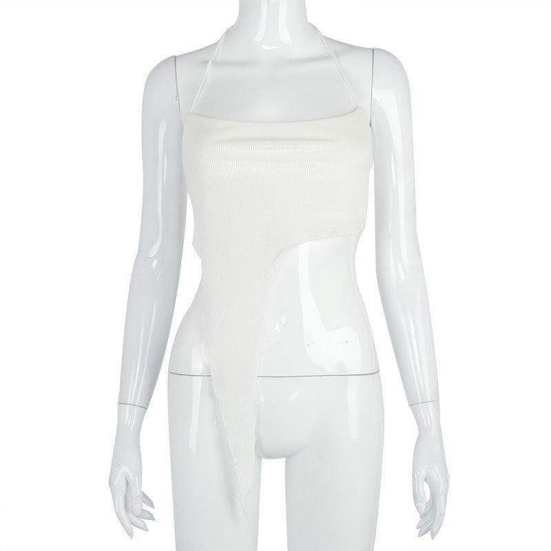 Dame asymmetrisk Crop-Top med fin ribbestruktur og dyp utringning Skjora