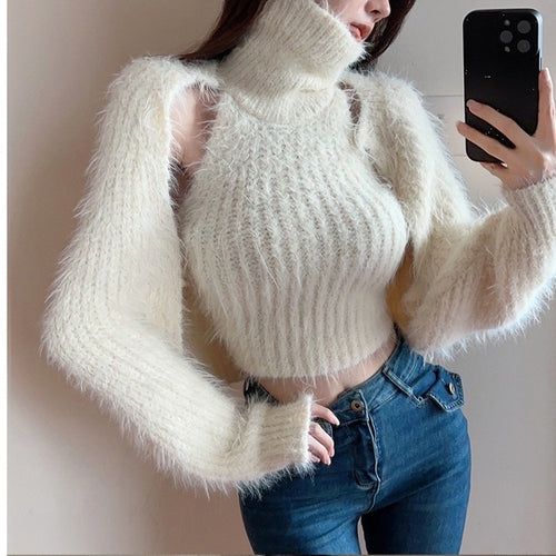 Damer Stilfull Turtleneck Genser med Puff Ermer Skjora