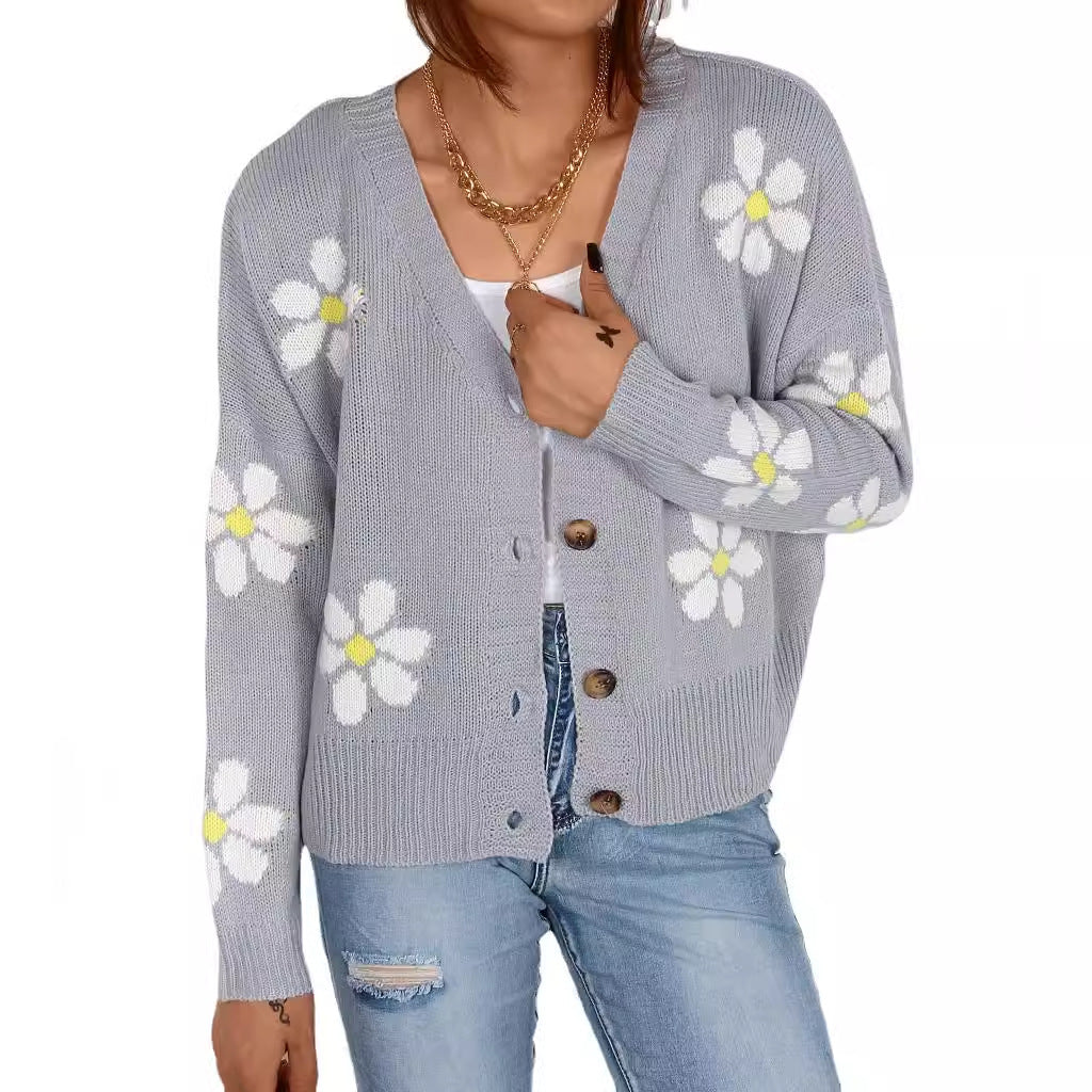 Dame cardigan med blomsterapplikasjoner Skjora