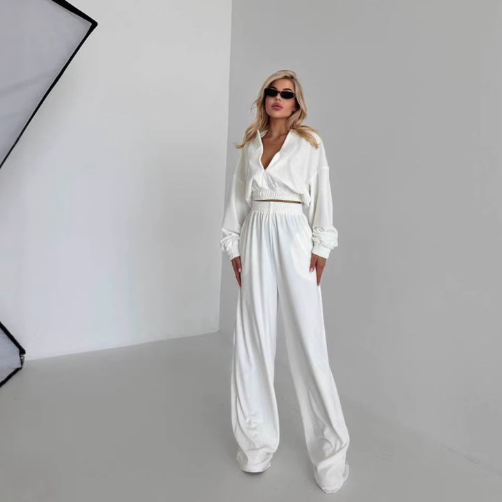 Dame casual fleece sett med løs topp og elastiske bukser