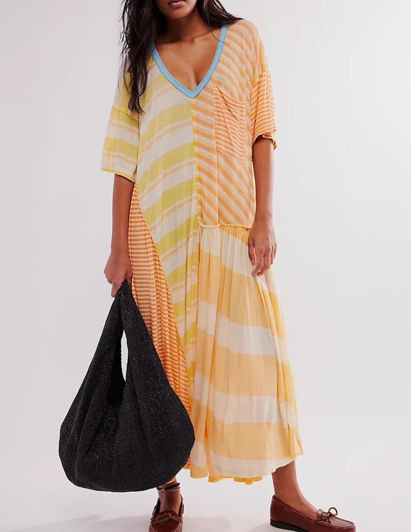 Dame Maxikjole med moderen stripemix og casual snitt Skjora