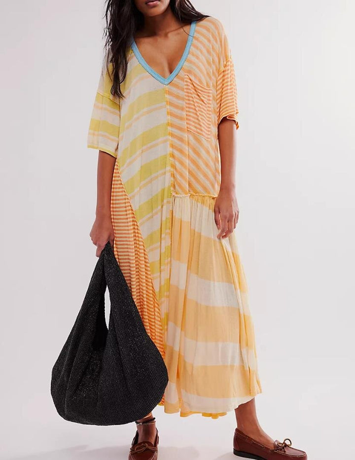 Dame Maxikjole med moderen stripemix og casual snitt Skjora