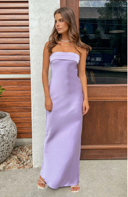 Dame Elegant Maxi Kjole med Slank Midje og Uten Stropper Design Skjora