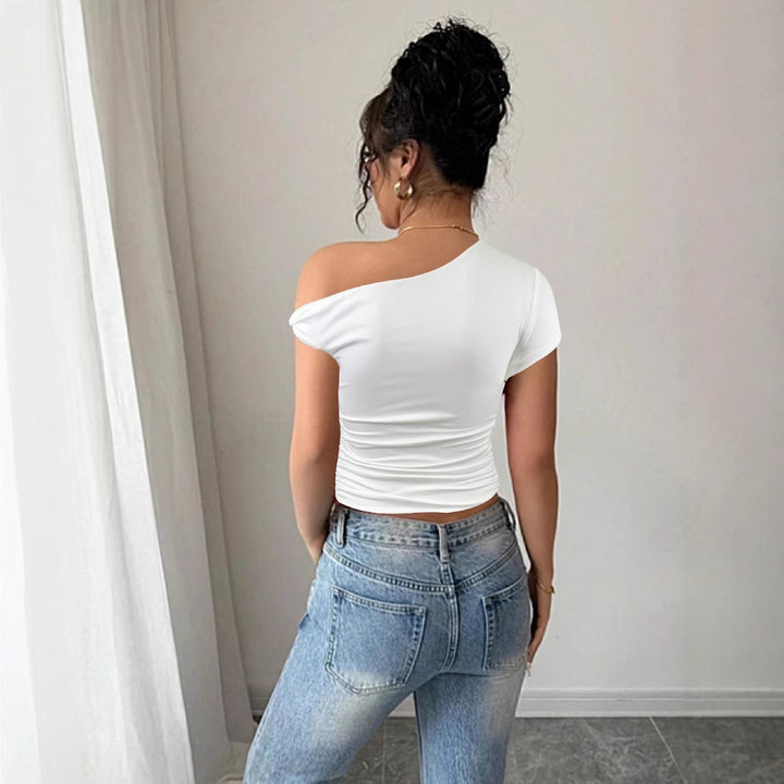Dame Off-Shoulder Skjorte med rynker og innsnittet snitt Skjora