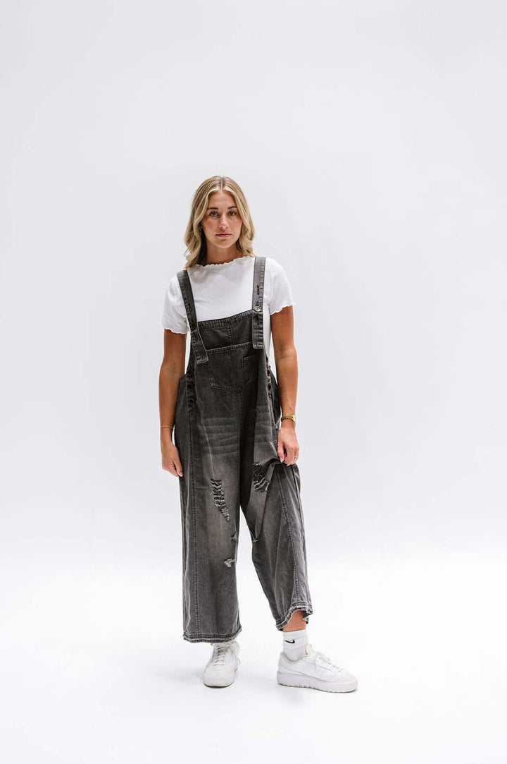 Dame casual denim overalls med trendy destroyed-detaljer Skjora
