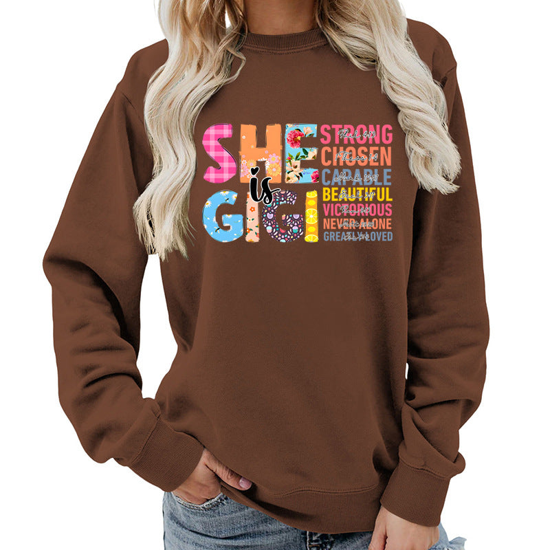 Kvinne sweatshirt med inspirerende tekstdesign Skjora