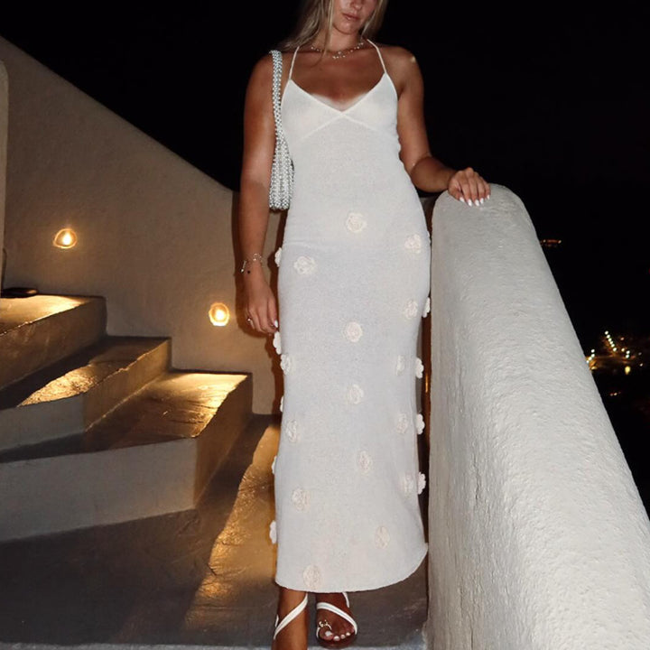 Damen Elegantes gehäkeltes Maxikleid mit floralen Applikationen Skjora