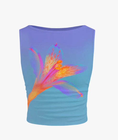 Dame ermeløs Crop-Top med blomstermotiv og tettsittende snitt Skjora