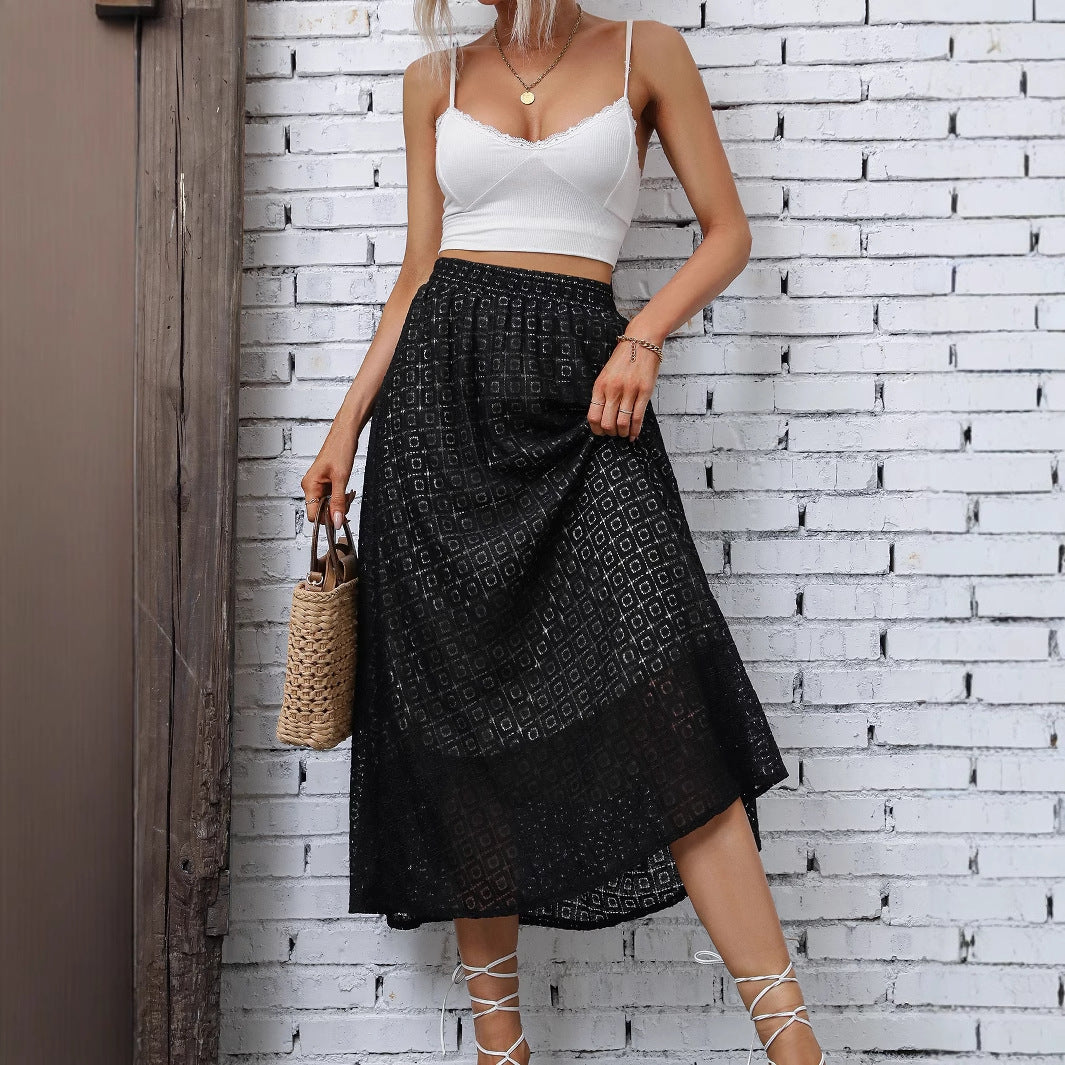 Dame maxi skjørt med elegant geometrisk design og elastisk midjebånd Skjora