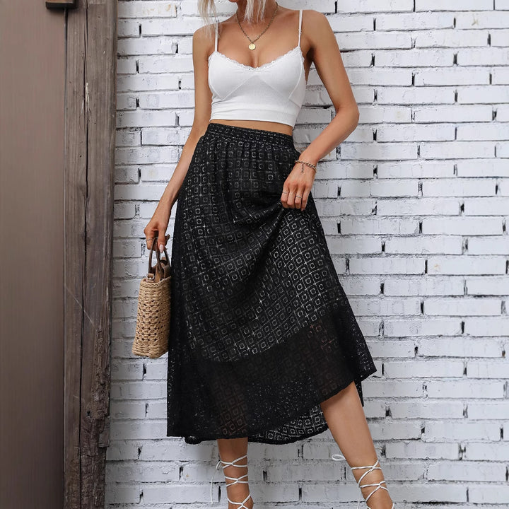 Dame maxi skjørt med elegant geometrisk design og elastisk midjebånd Skjora