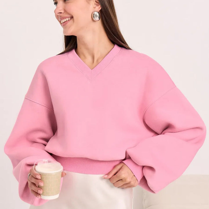 Dames oversized V-hals sweatshirt met volumineuze mouwen Skjora