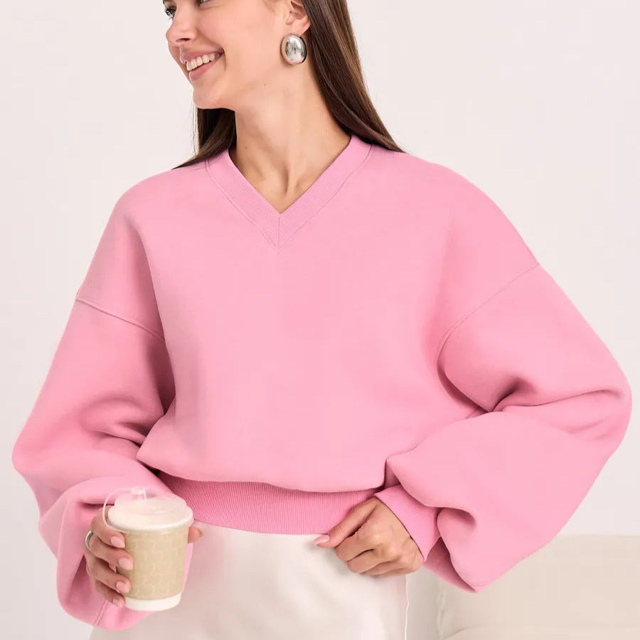 Damer's Fasjonable Oversized Genser med V-Hals og Brede Ermer Skjora