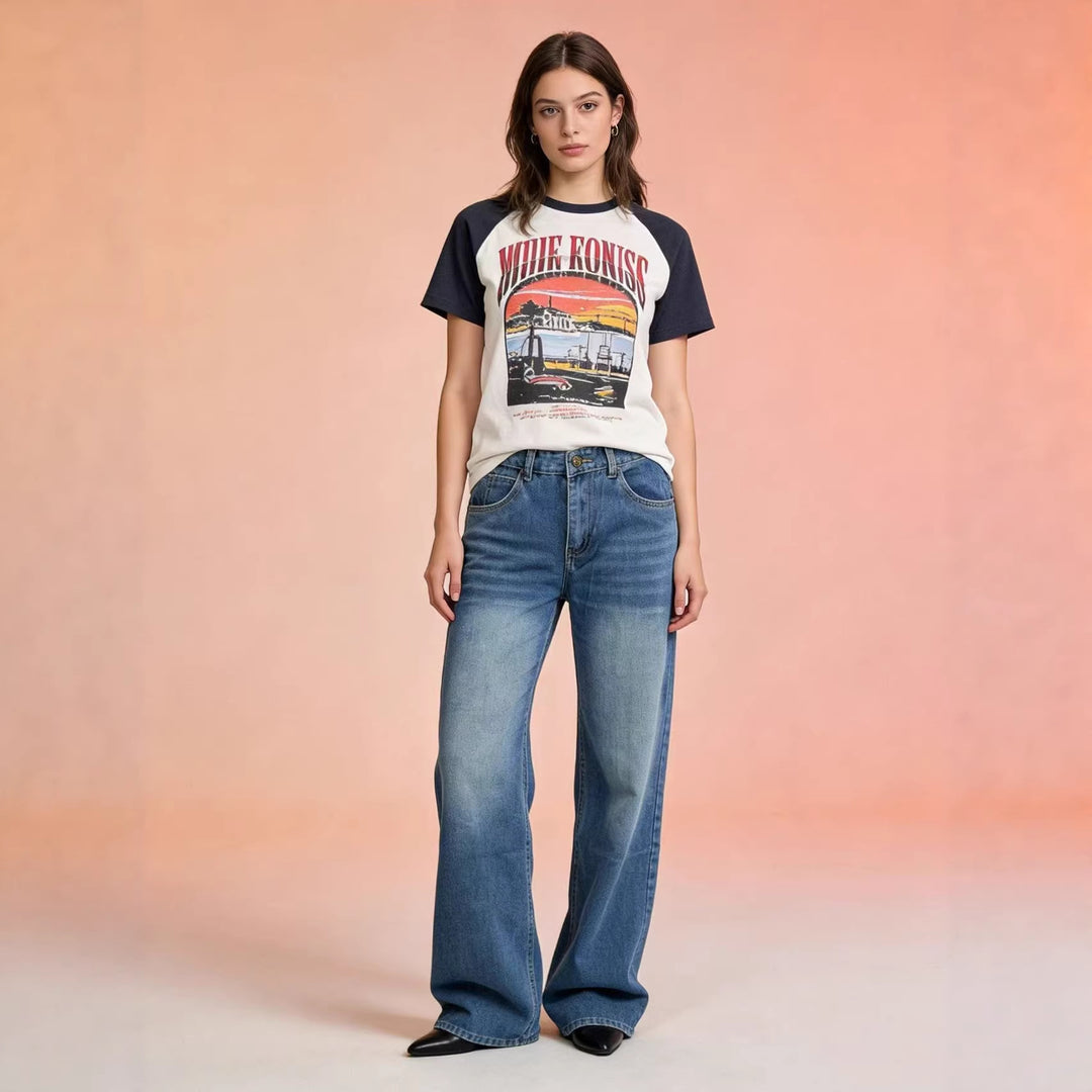 Dame vidde Denim-bukser med høy midje og avslappet snitt Skjora
