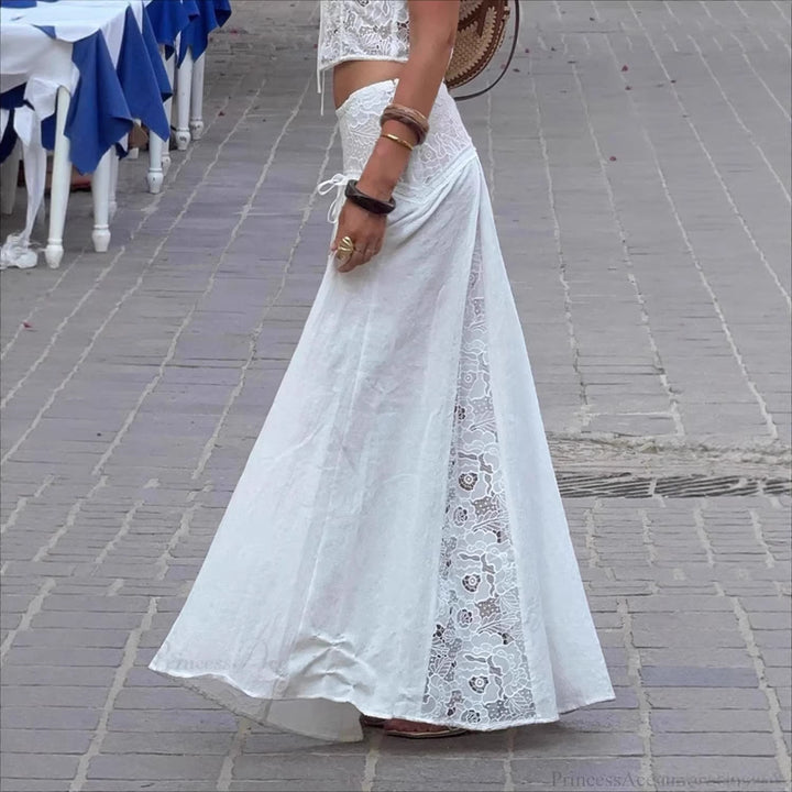 Dame Maxi-skjørt med elegant spiss-design og sidebånd Skjora