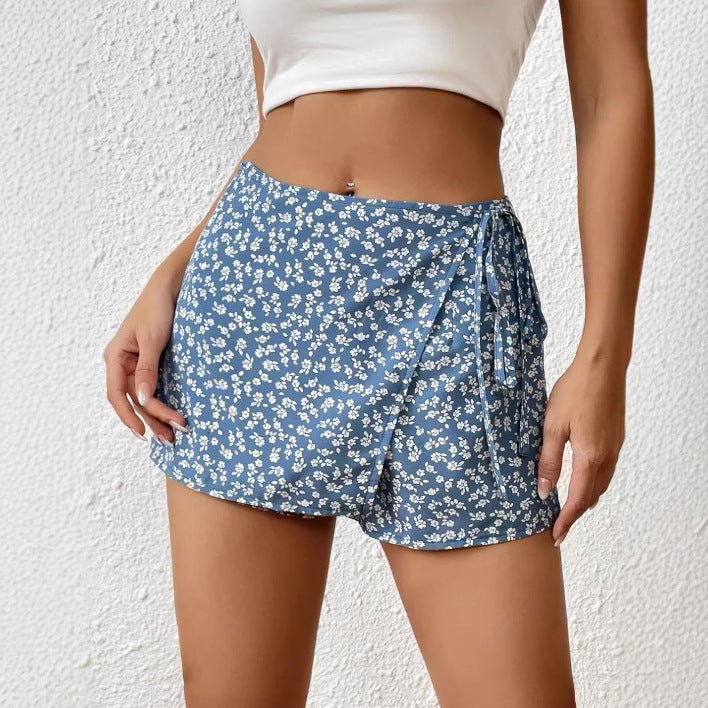 Dame Fashion Shorts med blomstertrykk og elastisk midje Skjora